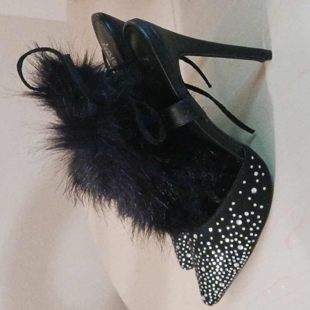 Fur Wrap Rhinestone Heels - Picture 7 of 11